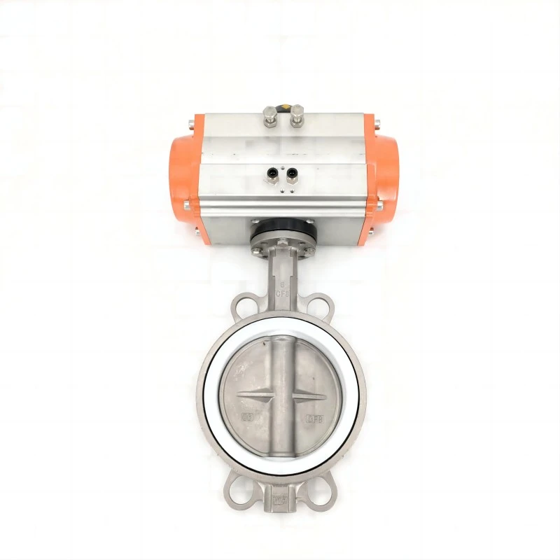 Pneumatic Stainless Steel PTFE Wafer Butterfly Valve Back Detail View Pneumatic Stainless Steel PTFE Wafer Butterfly Valve Back Detail View